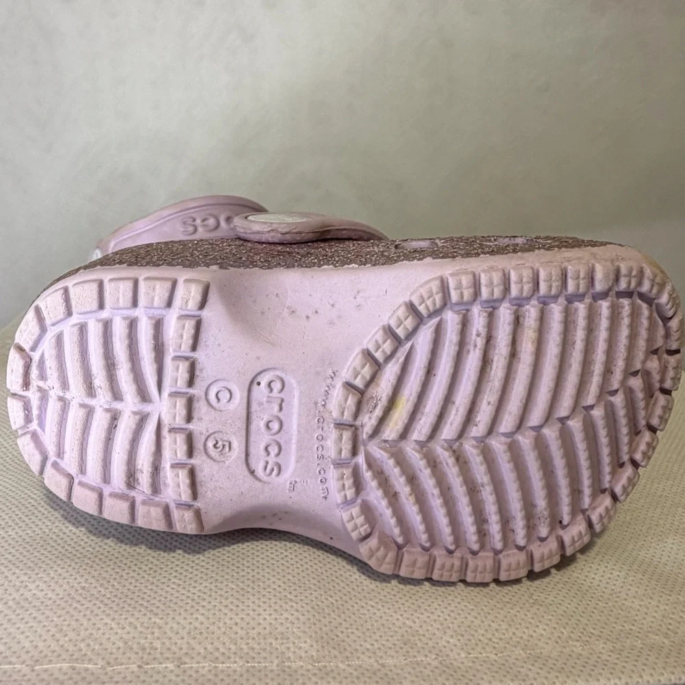 Crocs Kids Classic Glitter Clogs Purple Sparkle C5 Toddler Slip On